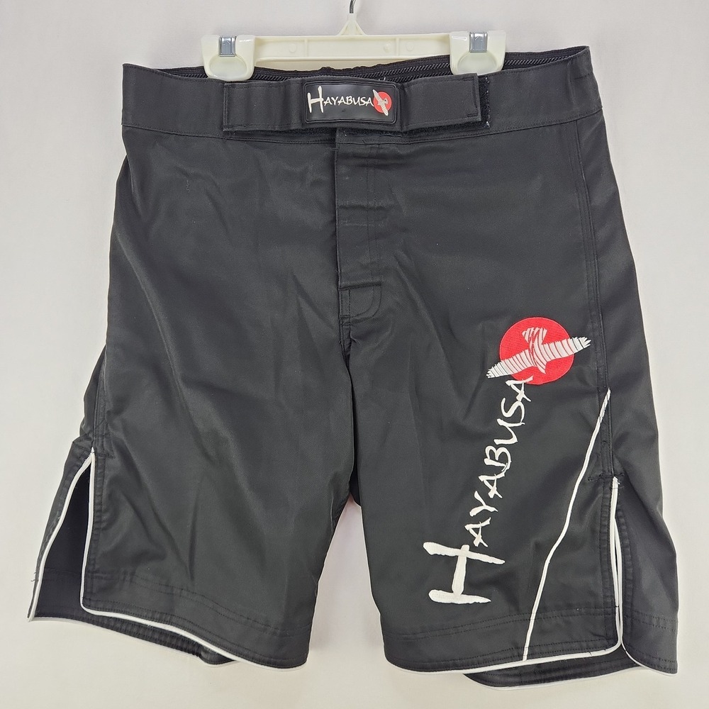 Hayabusa Fight Shorts Mens Sz 30 Black MMA Grappling Kickboxing Graphic Training